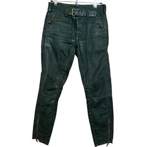 Ralph Lauren Blue Label Skinny Waxed Cotton Belted Moto Jeans Green Size 6‎